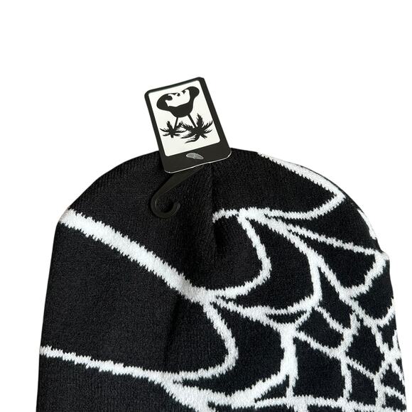 Knit Spiderweb Spider Beanie New With Tags Black One Size - Picture 2 of 3
